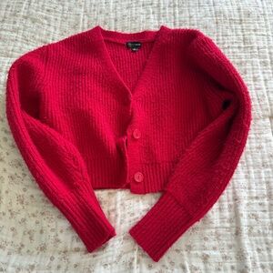 Red cropped cardigan